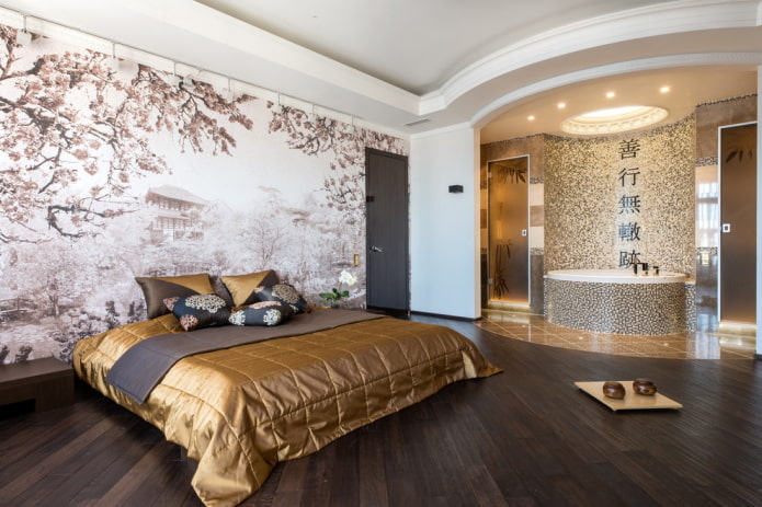 przestronna sypialnia w stylu japońskim