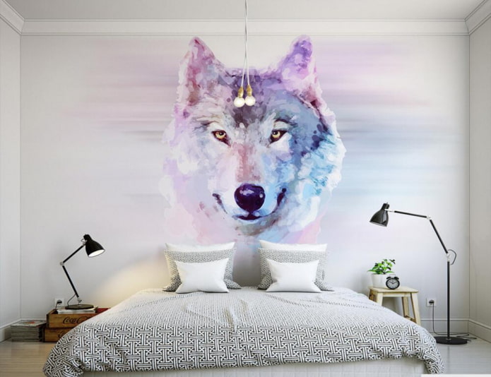tekening van een wolf in de slaapkamer