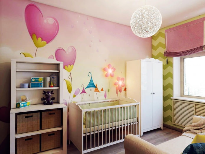 تصميم غرفة أطفال لحديثي الولادة 8.4 متر مربع. م.