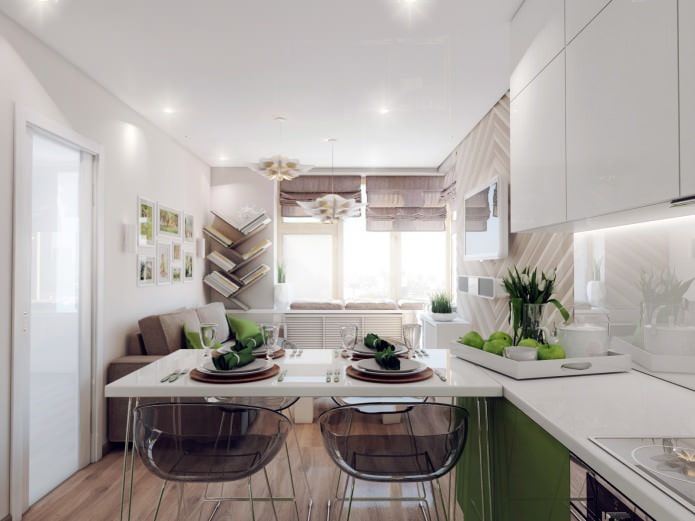 virtuvės-svetainės dizainas 18,62 kv. m.