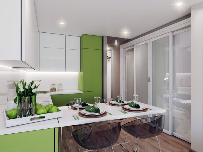 virtuves-dzīvojamās istabas dizains 18,62 kv. m.