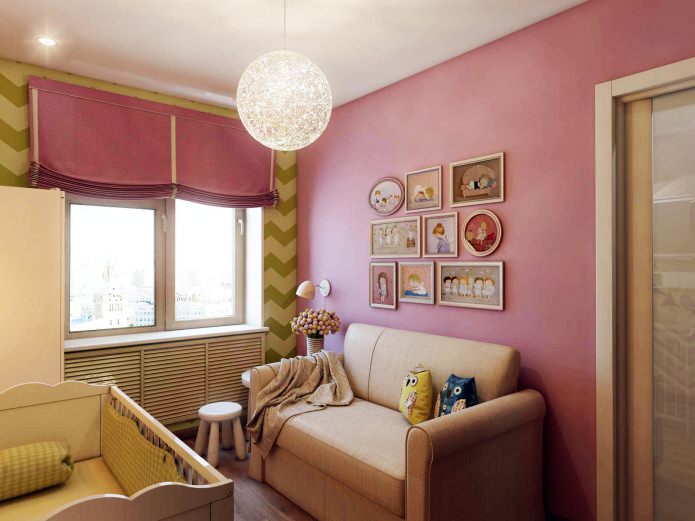 design dětského pokoje pro novorozence 8,4 m2 m.