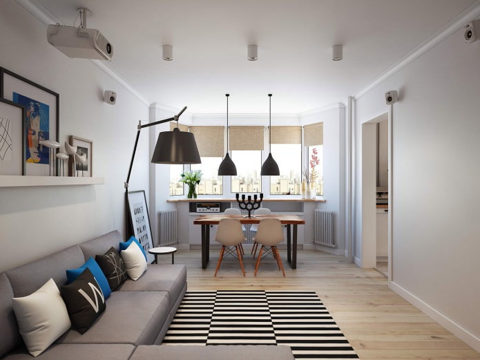 design moderního obývacího pokoje s jídelnou
