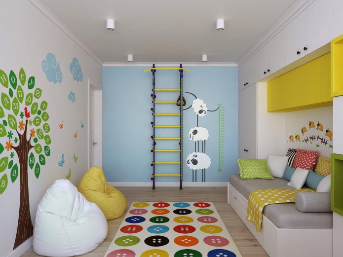 cameră pentru copii cu perete suedez