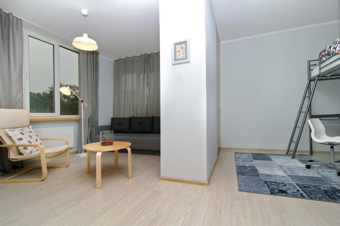 Apartament d'una habitació de 44 metres quadrats m. amb un viver