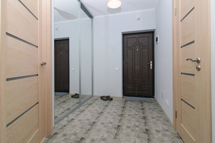قاعة المدخل مع خزانة ملابس معكوسة في تصميم شقة من غرفة واحدة