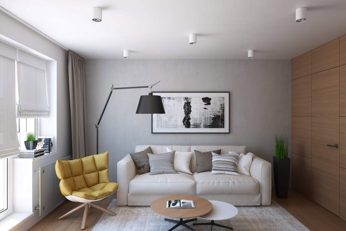 design obývacího pokoje v garsoniéře 43 čtverečních. m.