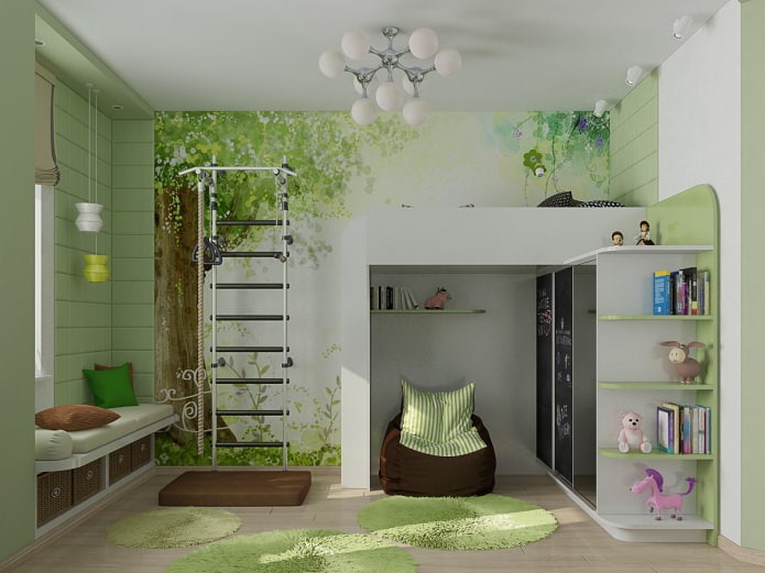 дизайн на детска стая в зелено