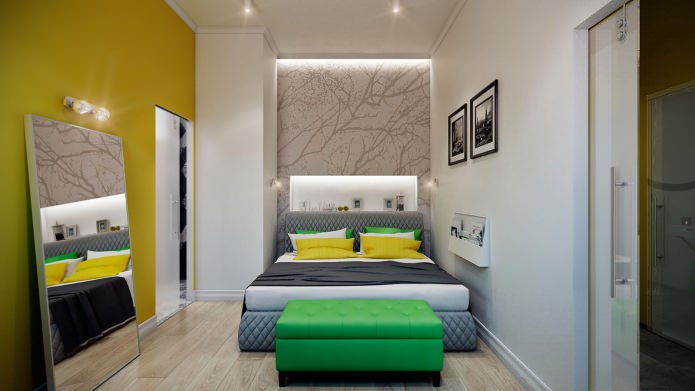 חדר שינה בחלק הפנימי של דירה מודרנית מסוגננת