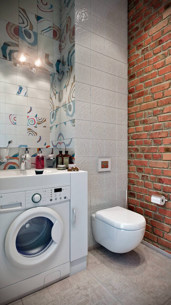 интериор на банята за гости с пералня