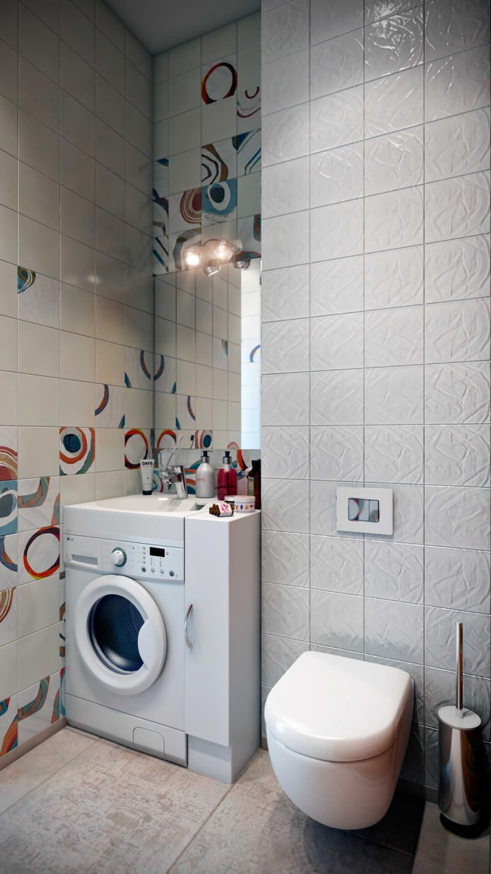svečių vonios kambario su skalbimo mašina interjeras