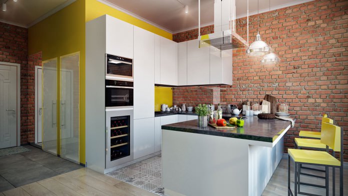 virtuve stilīga, moderna dzīvokļa interjerā