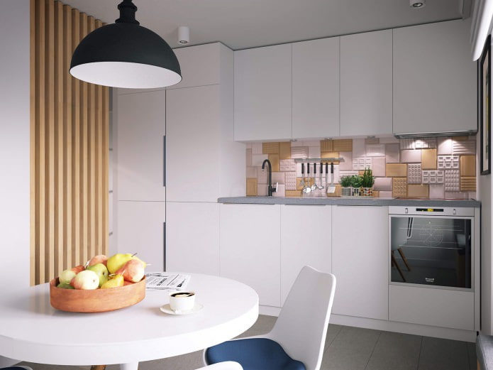 nhà bếp trong thiết kế của một căn hộ một phòng của 37 mét vuông. m.