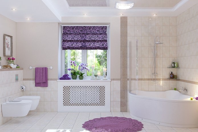 trang trí cửa sổ với rèm roman trong phòng tắm