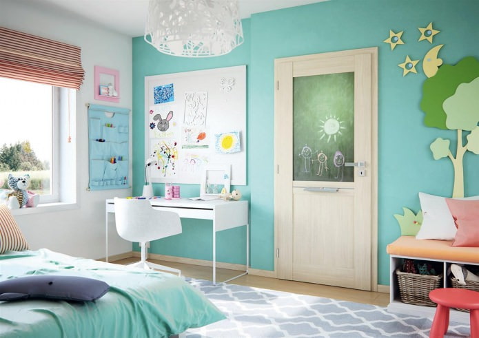غرفة الأطفال بألوان الفيروز لفتاة