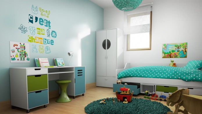 חדר ילדים בצבע טורקיז לילד