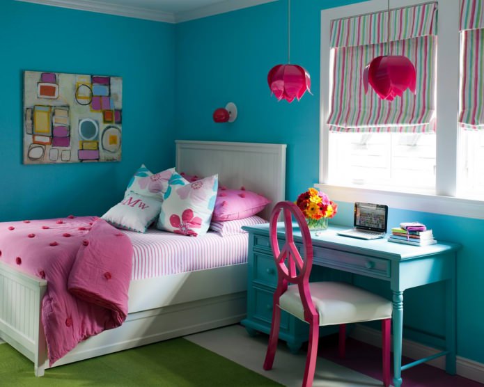 turkusowy różowy kolor w pokoju dziecięcym children
