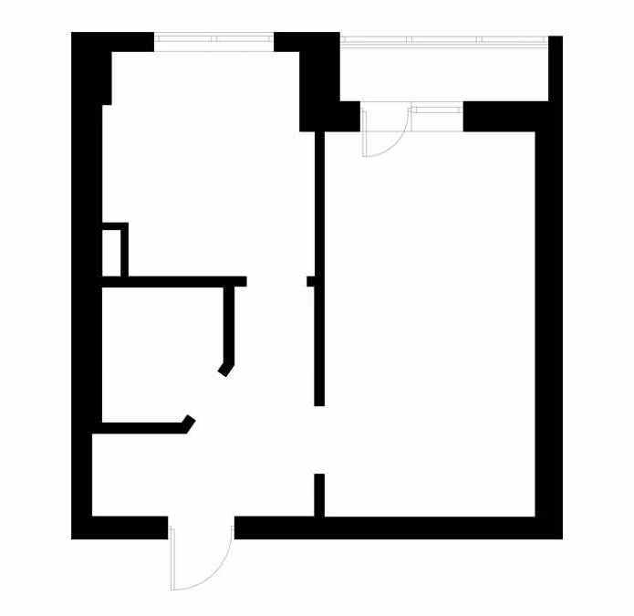 تخطيط شقة من غرفة واحدة 39 متر مربع. م.