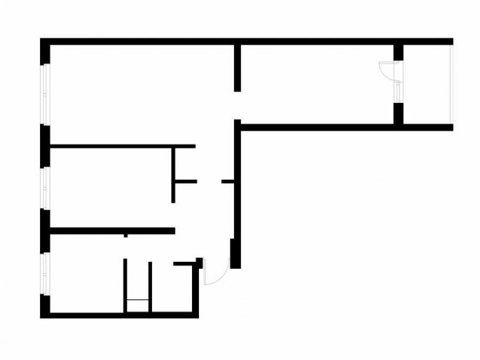 Trijų kambarių buto išplanavimas yra 60 kv. m. II-49 tipo name