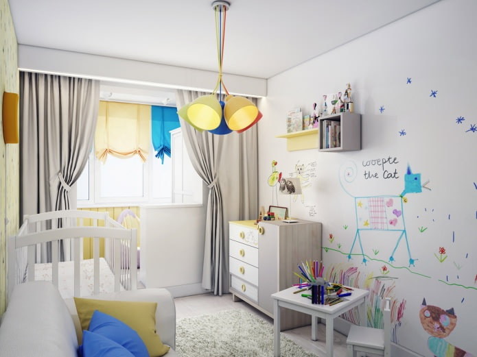 cameră pentru copii combinată cu o logie