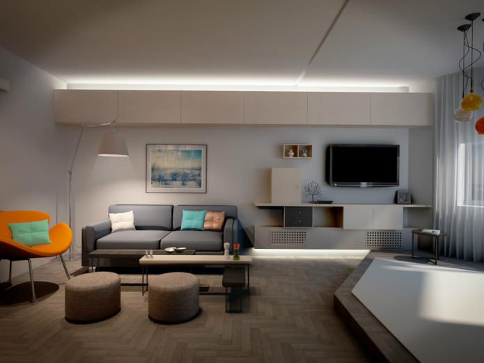disseny de sala d'estar en un apartament d'una habitació de la sèrie P-44
