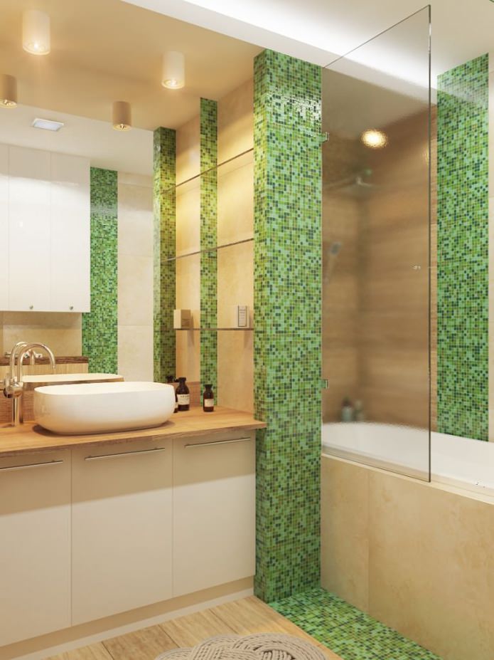 interior baie în culoare maro-verde