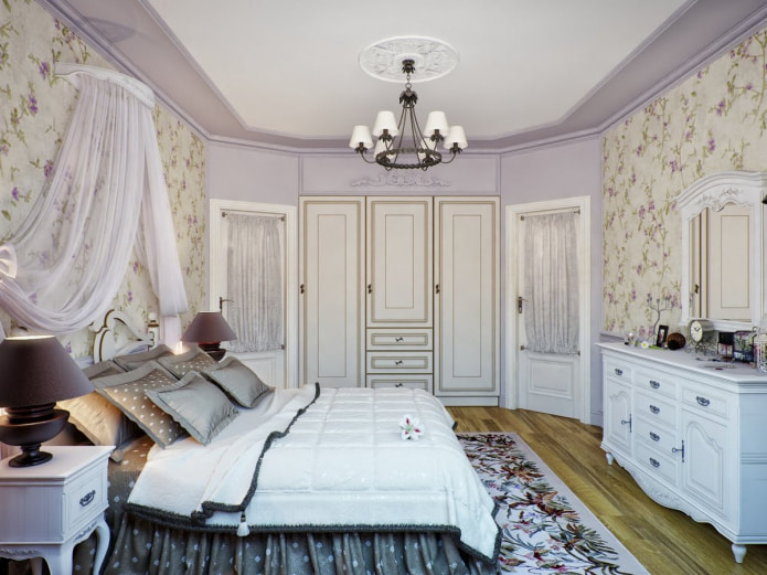 Provence tarzında lavanta yatak odası
