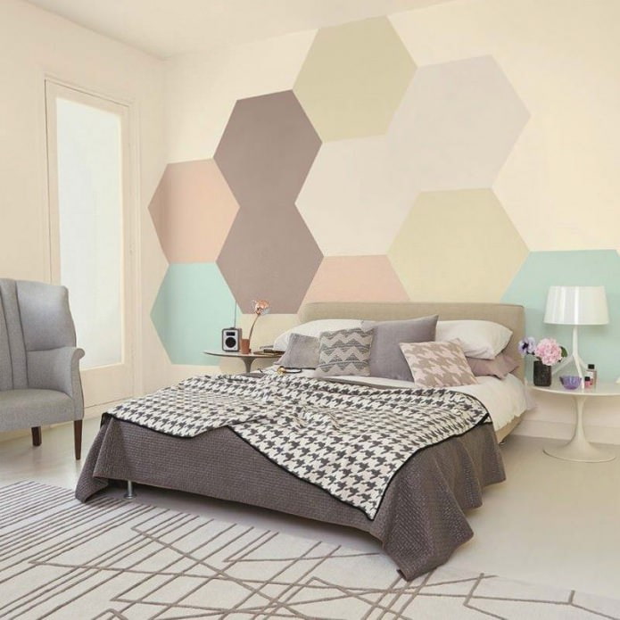 interni della camera da letto in colori pastello