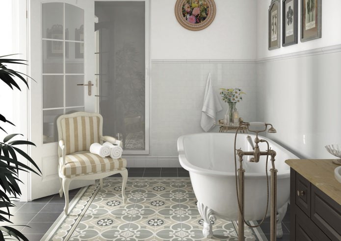 carreaux de salle de bain gris de style campagnard