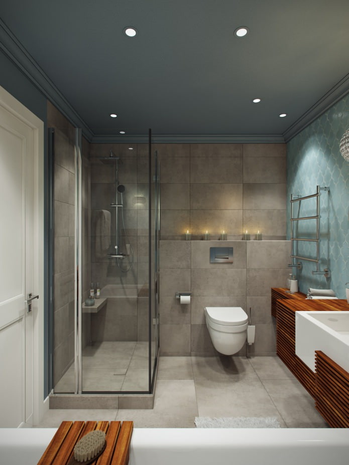 badkamer interieur met ligbad en douche
