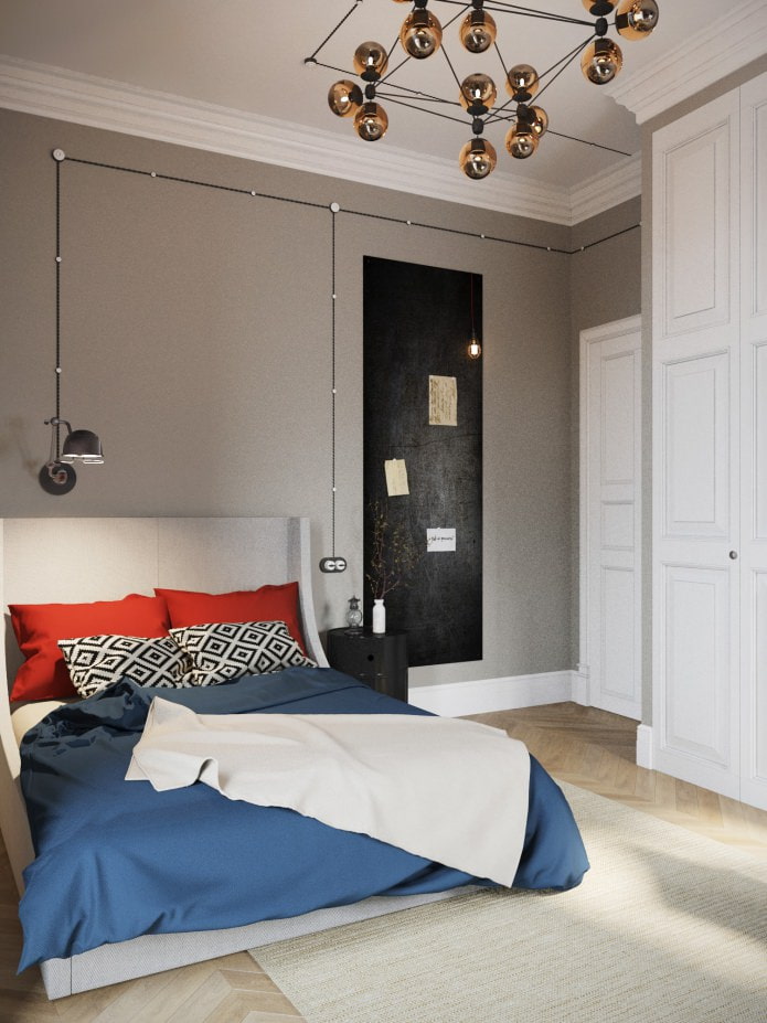100 metrekarelik bir dairenin tasarım projesinde yatak odası. m.