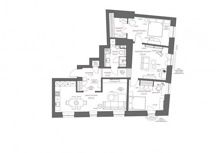 la disposition de l'appartement est de 100 m². m.