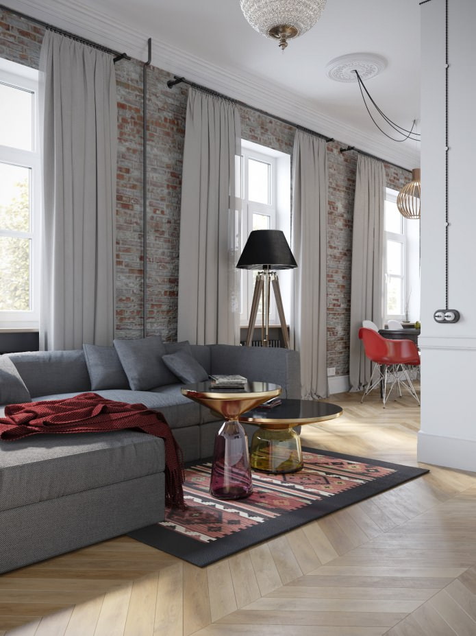 kuchyň-obývací pokoj v designovém projektu bytu 100 m2. m.