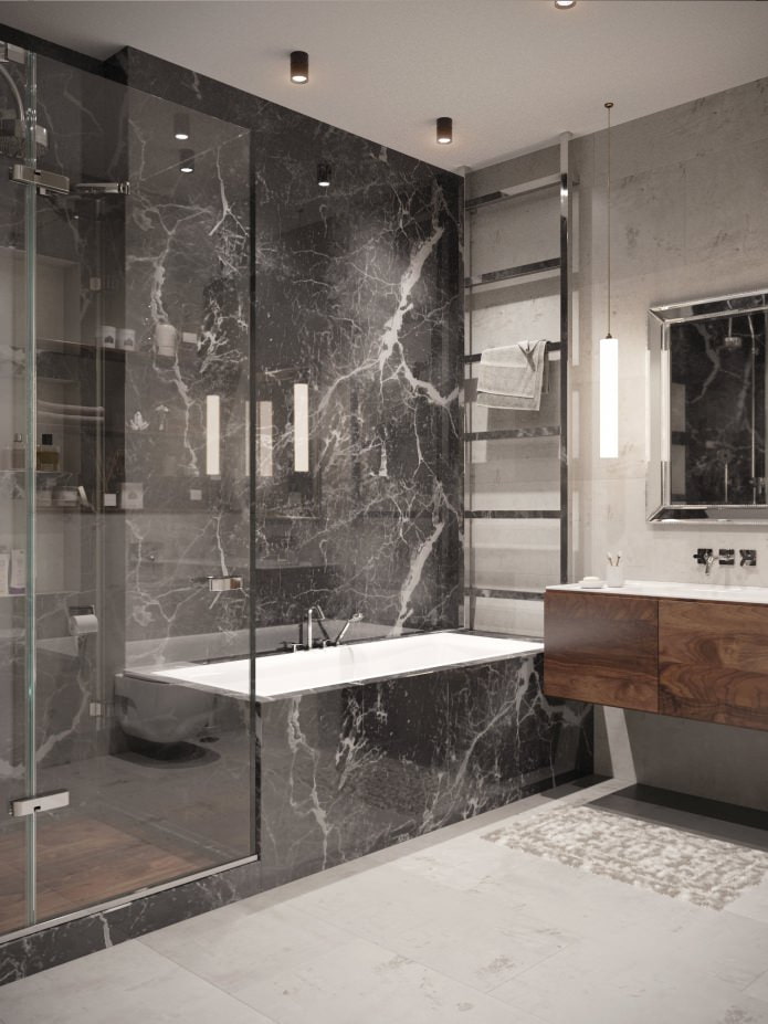 salle de bain avec motif en marbre