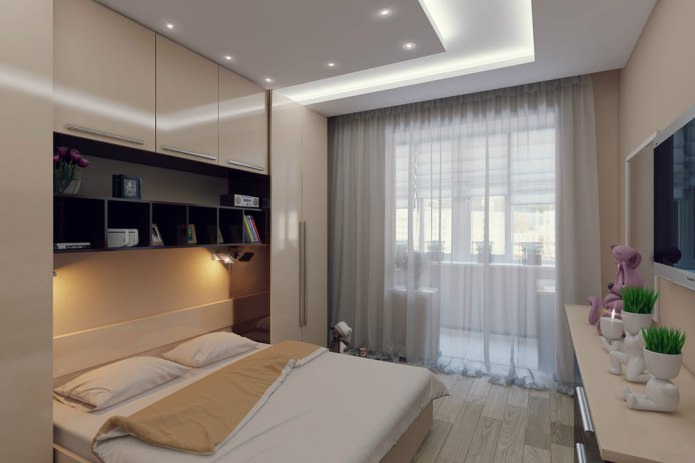 phòng ngủ trong một căn hộ hai phòng 50 mét vuông. m.