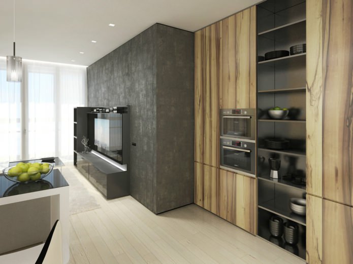 minimalizmo stiliaus virtuvė-svetainė
