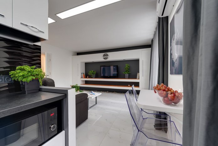 Interiér kuchyně obývací pokoj v moderním stylu