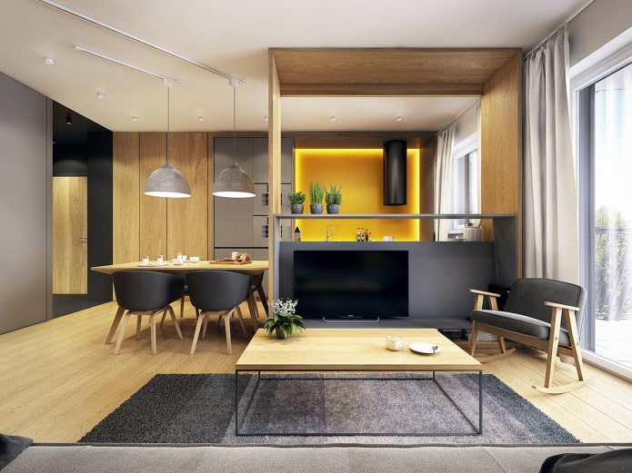 Conception de cuisine-salon dans l'appartement