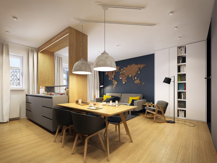 Virtuvės ir svetainės dizainas bute