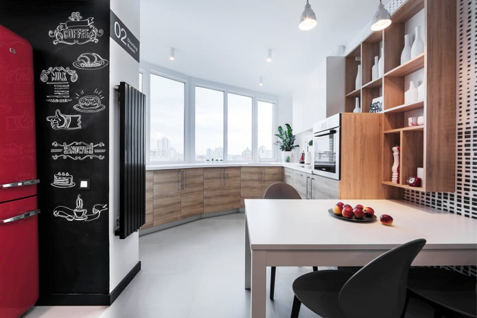 تصميم غرفة المعيشة والمطبخ في الشقة
