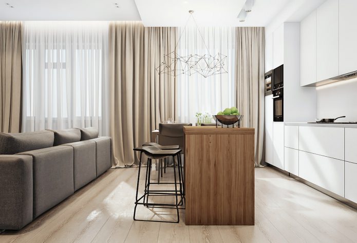 Interni cucina-soggiorno in stile moderno