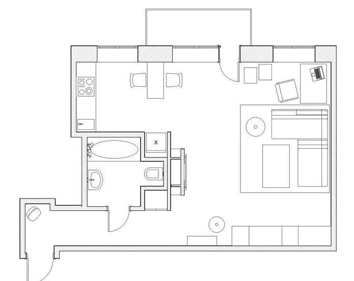 indeling van een eenkamer studio appartement