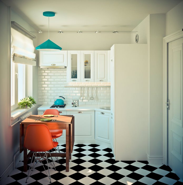 virtuvė projekto kampinis vieno kambario butas 32 kv. m.