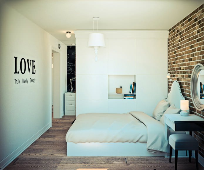 slaapkamer in het project van een hoekstudio-appartement van 32 m². m.