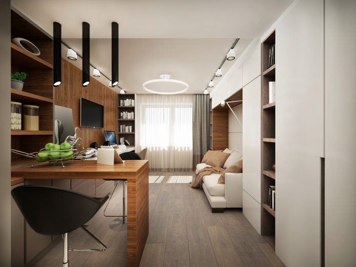 Modern en functioneel ontwerp van een klein appartement van 25 m². m.