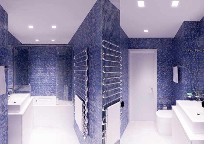 phòng tắm với tông màu trắng và xanh