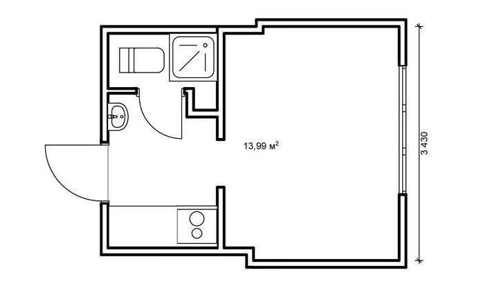 صورة لتخطيط الشقة 14 متر مربع. م.