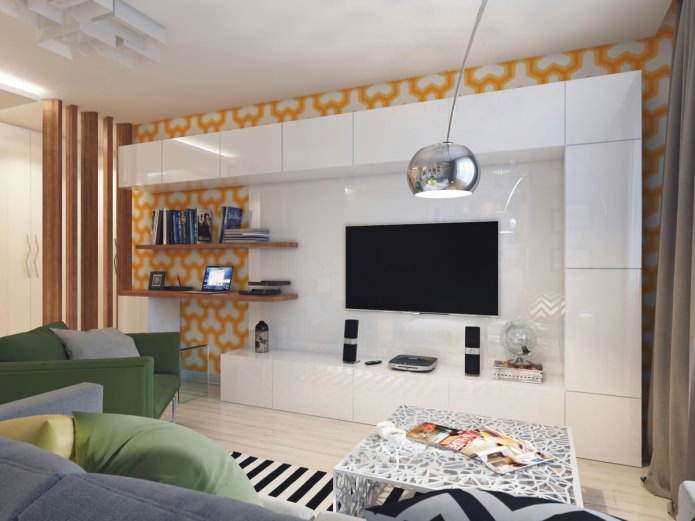 woonkamer in appartement ontwerp 58 m². m.