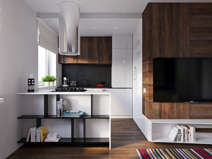 kuchyně v designu bytu o velikosti 31 čtverečních. m.