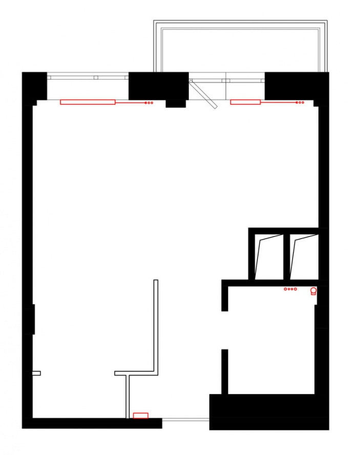 Bố trí của một căn hộ studio 33 sq. m.